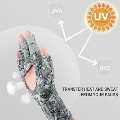 Palmyth UV Protection Fishing Fingerless Gloves UPF50+ Sun Gloves Men Women for Kayaking, Hiking, Paddling, Driving, Canoeing, Rowing - color: Reefscale-Ashen, size: X-Large