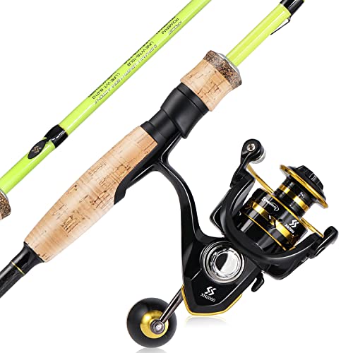 Sougayilang Fishing Rod and Reel Combo, Stainless Steel Guides Fishing Pole with Spinning Reel Combo for Saltwater and Freshwater - color: Yellow - M/MH Twin Tips, size: 6.9ft and Spinning Reel