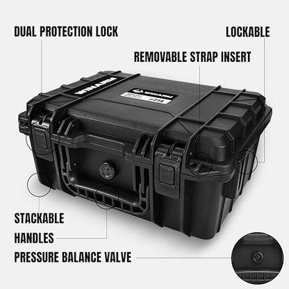 Fishing Reels Storage Case 15Inches,Heavy Duty Waterproof Fishing Wheel Protective Hard Case, Tackle Collection Holder Box, 9pcs Adjustable Shockproof Dividers (Black) - color: Black