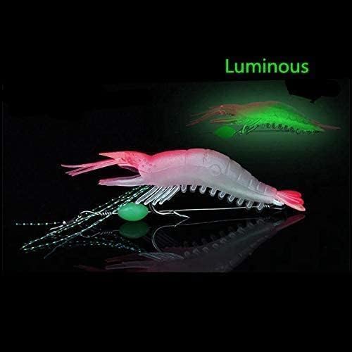 5pcs Soft Luminous Shrimp Lure Set, 5 Colors Shrimp Bait with Hooks and Beads - Fishing Tackles for Freshwater and Saltwater Bass, Trout, Catfish, Salmon