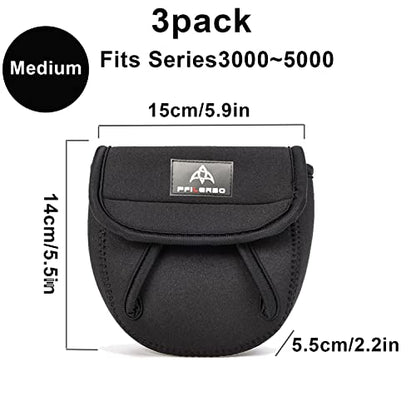 PFIERSO 3Pcs Fishing Spinning Reel Covers Bag Baitcasting Trolling Fishing Reel Protective Case Pouch Sleeve Gloves Fishing Bags Fits 1000-8000 Series Reel 3Size (Meidum-3Pack) - color: Meidum-3Pack