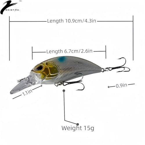 Bestac Fishing Lures Hard Bait Deep Diving Swimbait Crankbait Topwater Lures with Treble Hooks 3D Eyes for Bass Trout Freshwater and Saltwater Depth 1-1.5m Weight 14.5g - color: #1
