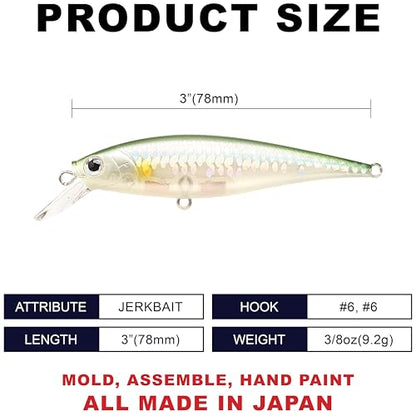 LUCKY CRAFT Pointer 78SP Fishing Lures, 3" Freshwater Bass & Trout Lures, Suspending 4ft-5ft Depth, Jerkbait, Bass Fishing Gear and Accessories, Ghost & Aurora - color: 829 MS Ghost Ayu