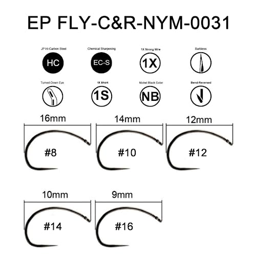 Eupheng Fly Fishing Hooks 100pc Pack Barbless Catch & Release Dry Wet Nymph Shrimp&Pupa, Streamer, Caddis, Jig, Scud Flies Fishing Hooks - color: EP Fly-C&R-NYM-0031, size: #10