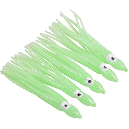 Fishing Squid Skirts Lures Octopus Skirts Trolling Lures Soft Plastic Fishing Tackle Squid Bait for Saltwater Bass Salmon Trout - color: Green (Luminous), size: 3.54in - 30pcs