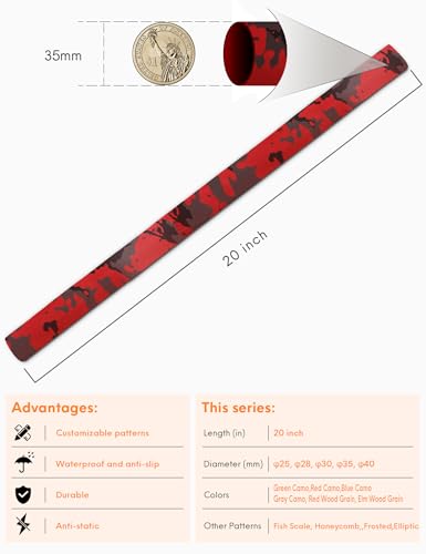 Accering Soft Fishing Rod Handle Shrink Wrap (φ35mm, Red Camo) | L1.64 ft, Shrink Ratio: 1.8:1. Ideal for Bike aero bars, hockey stick grip. - color: Red Camo, size: φ35mm, L1.64 ft