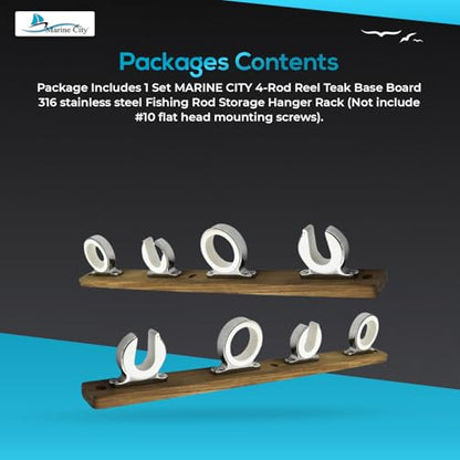 MARINE CITY Fishing Rod Storage Hanger Rack, 4-Rod Reel with Teak Base, Length 2.71 Inches for Boats Yachts Cars & Marine Use - color: 4 Rod (Teak Base)