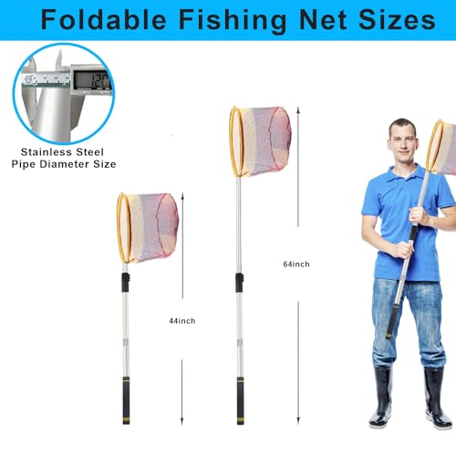 Fishing Landing Net, Fishing Net with Handle for Fishing with Splicing Extension Pole Handle Sturdy Stainless Steel Tubes Comfortable Sponge Handle, yellow - size: 65inch (TELESCOPIC black)