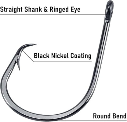 Dr.Fish 50 Pack in-line Circle Hooks, Straight Shank Octopus Hooks, Freshwater & Saltwater Fishing Catfish Tuna Bass Striper - size: #6/0-50 Pack