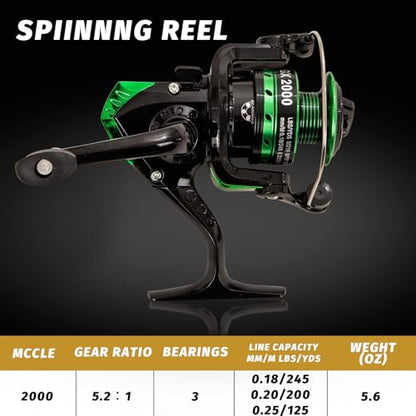 I00000 Fishing Rod and Reel Combos with Fiberglass Telescopic Fishing Pole - Spinning Reel Fishing Carrier Bag, Freshwater and Saltwater Fishing Rod Kit,Travel Fishing Kit for Bass Trout - color: Green