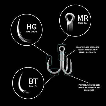 BKK Raptor-Z Treble Hook | 4X | Saltwater Corrosion Resistant Bright Tin Coating | Hand Ground Point | Heavy Duty Lure Hook, Popping, Stickbaits - size: 4#