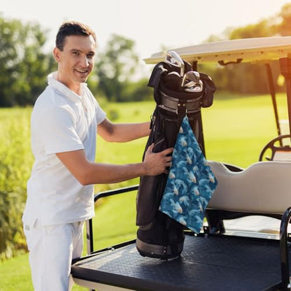 Blue Fish Pond Print Golf Towel, Microfiber Golf Towels for Bags with Carabiner Clip 16 x 24 inches, Men Womens Golfs Accessories