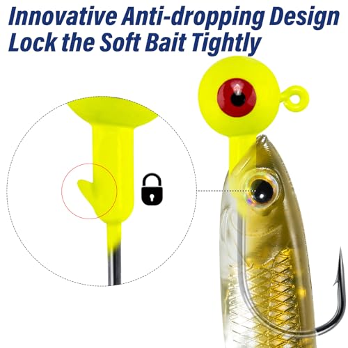 Alwonder 10-Pack Round Fishing Jig Heads, Bass Ball Jigs Hooks 3D Eyes High Carbon Steel 1/8-1/2OZ Pompano Jig Head Saltwater Freshwater Jigs Heads for Fishing Pompano Bass Trout Walleye Striper - color: Yellow, size: 1/4oz