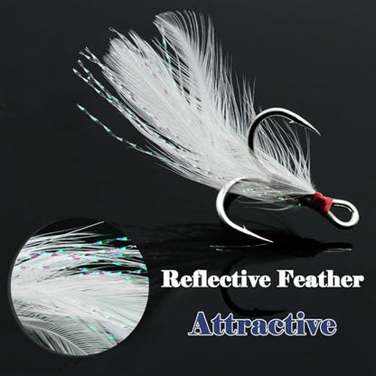 FishTrip Feathered Treble Hooks Fishing, 15Pcs Dressed Treble Hook Size 10 8 6 4 2 for Fishing Spoons Spinner Crankbait Jerkbait - size: 8#_15pcs