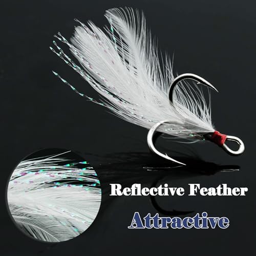 FishTrip 15Pcs Feathered Treble Hooks, Replacement Hooks for Fishing Lures | Wide Gap Needle Point Round Bend Triple Fish Hooks for Spinner Spoon Crankbait jerkbaits Saltwater Freshwater #10-#2 - size: 6#_15pcs