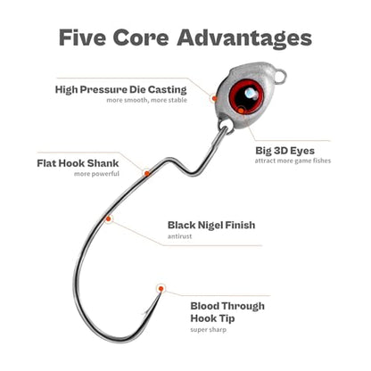 OJY&DOIIIY Fish Eye Swimbait Jig Heads, 12/20 Pack Weighted Hooks for Texas Rig or Ned Rig Fishing 1/8 3/16 1/4 3/8 oz - style: 1/2oz, 4/0, 20 Pack