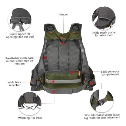 Strap Fishing Vest Adjustable for Men and Women, for Fly Bass Fishing and Outdoor Activities