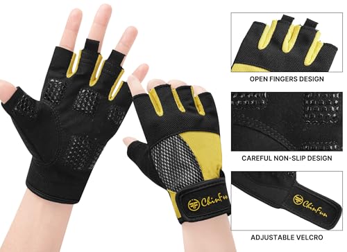 ChinFun Kayaking Gloves 3/4 Finger - Provide Cushioning and Protection, with Resistant Palm and Grip, Easy to Take on and Off, Perfect for Diving, Sailing, Kayaking - Men, Women, Youth - color: Yellow, size: Large