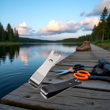 2 Pcs Fishing Line Cutter Nipper with Hook Eye Cleaner Pin Stainless Steel Line Scissors Cutting Tool Fishing Line Cutter Nipper with Hook Eye Cleaner Pin Multi Functional Accessories（Silver+Black）