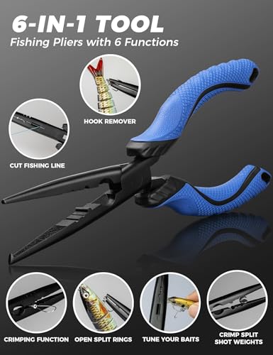 Fishing Tools Kit, Fishing Pliers,Fishing Scissors, Fishing Line Cutter for Braided Fishing Line,Fishing Gear with Lanyard - color: 9"Fishing Pliers Blue