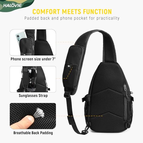 HALOVIE Anti-theft Sling Backpack RFID Crossbody Travel Daypack | Lightweight, Molle, Phone Pack, Hiking Trip Daily Use One Shoulder Bag, EDC Tactical Chest Side Pack Gift for Men - color: Black