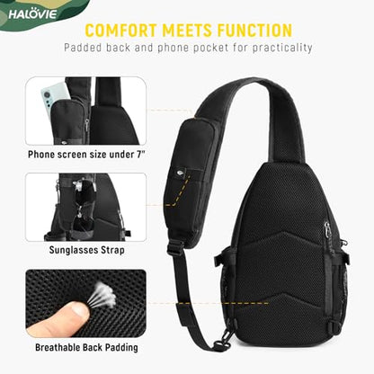 HALOVIE Anti-theft Sling Backpack RFID Crossbody Travel Daypack | Lightweight, Molle, Phone Pack, Hiking Trip Daily Use One Shoulder Bag, EDC Tactical Chest Side Pack Gift for Men - color: Black