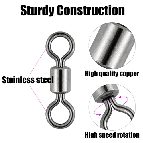 Dr.Fish 50 Pack Fishing Micro Swivels Fly Fishing Rolling Barrel Black Nickel Swivels High Strength Solid Rings Hook line Connector - size: 6mm(6.6LB)-100pk