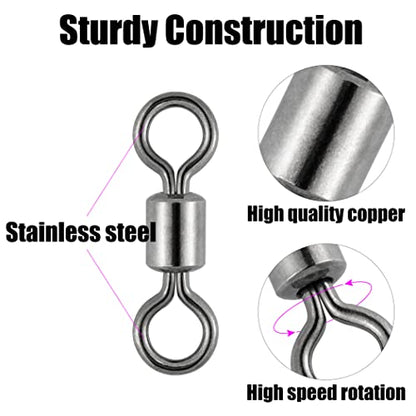 Dr.Fish 50 Pack Fishing Micro Swivels Fly Fishing Rolling Barrel Black Nickel Swivels High Strength Solid Rings Hook line Connector - size: 6mm(6.6LB)-50pk