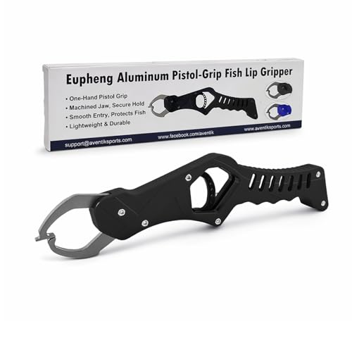 Eupheng Aluminum Pistol-Grip Fish Lip Gripper, One-Hand Operation Lightweight Fish Grabber Tool, Catfish Grippers Pliers for Lure Fishing and Kayak Fishing Accessories - color: Black
