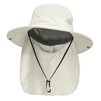 NPJY Sun Fishing Hats with Neck Flap for Men Women UV Sun Protection Safari Hat Wide Brim Bucket Hat - color: Pure Beige(with Neck Flap)
