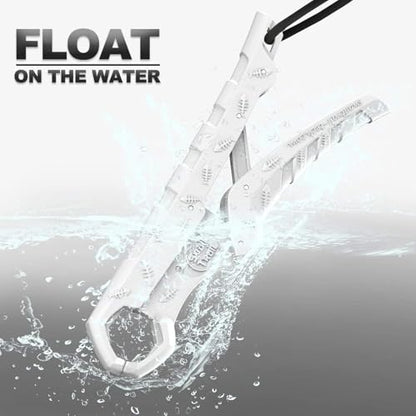 SNAIL TRAIL 7.5'' Floating Fish Gripper, Fishing Grabber | Catfish Mouth Pliers, Caught Bass Holder, Fish Scale Hook Clamp, Saltwater Lip Grip Tool with Lanyard, Gifts for Men - color: White