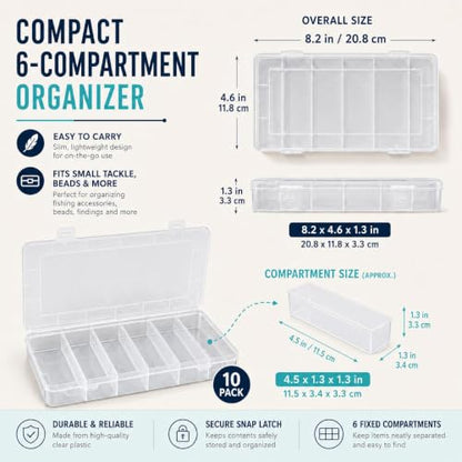10 Pcs Clear Tackle Box Organizer, Small Tackle Box, Transparent 8.2 x 4.6 x 1.3 in Plastic Storage Cases for Fishing Gear, Beads, Screws and Crafts