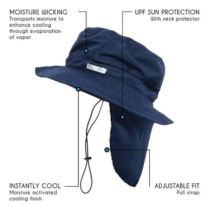 BUILTCOOL Adult Cooling Bucket Cap with Neck Shade – Waterproof Sun Protection for Hunting, Fishing, Hiking and Kayaking - color: Navy, size: Medium-Large