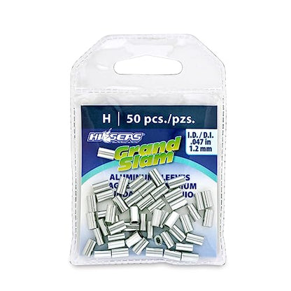 HI-SEAS Grand Slam Aluminum Fishing Line Crimp Sleeves - Retail Pack, Durable and Strong Crimps for Monofilament 40lb Test up to 600lb Test for Saltwater Fishing Leaders - style: 50 Pc/1.2 Mm Inside Diameter