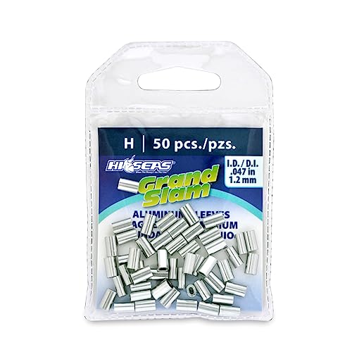HI-SEAS Grand Slam Aluminum Fishing Line Crimp Sleeves - Retail Pack, Durable and Strong Crimps for Monofilament 40lb Test up to 600lb Test for Saltwater Fishing Leaders - style: 50 Pc/1.2 Mm Inside Diameter
