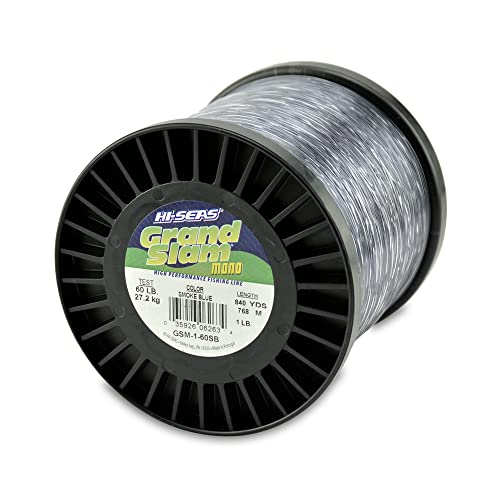 HI-SEAS Grand Slam Monofilament Fishing Line - Strong & Abrasion Resistant in Clear, Pink, Green, Smoke Blue, Fluorescent Yellow Freshwater & Saltwater - 1 lb Spool - color: Smoke Blue, style: 60 Lb Test, 0.80 Mm Dia, 840 Yd