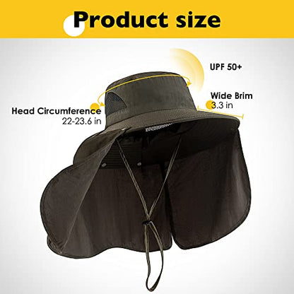 DOCVIT Fishing Hat for Men&Women,Outdoor UV Waterproof Wide Brim Bucket Hat,UPF50+ Sun Hat with Neck Flap - color: Green