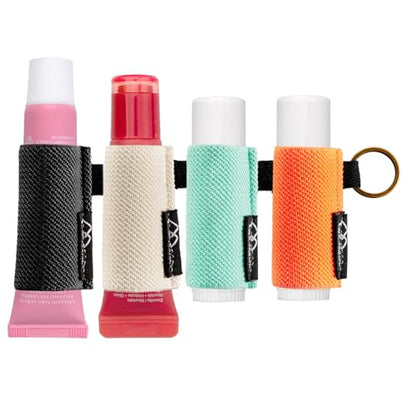WK IEASON Lip Balm Holder Keychain for LANEIGE, Summer Fridays, Small Christmas Gifts Stocking Stuffers for Teen Girls, Lip Gloss Holder Compatible With Chapstick, Burt's Bees Elastic Lipstick Holder - color: Black/Orange/Beige/Green