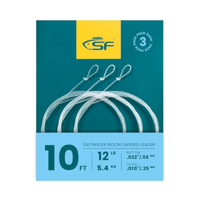 SF Pre-Tied Loop Fly Fishing Tapered Leader Nylon Clear Trout Freshwater Saltwater Bonefish Permit Bass Salmon Steelhead 7.5FT 9FT 10FT 12FT 15FT 0X 1X 2X 3X 4X 5X 6X 7X - size: 10FT-12LB, style: Saltwater Knotted 3-pack