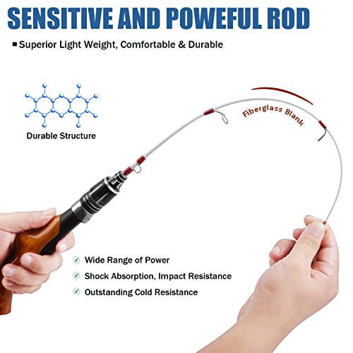 Ice Fishing Rod 22in Ultralight Small Spinning Rod for Ice Fishing | Ice Fishing Gear, Travel Kids Fishing Rod, for Walleye Perch Panfish Bluegill Crappie