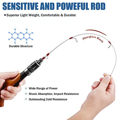 Ice Fishing Rod 22in Ultralight Small Spinning Rod for Ice Fishing | Ice Fishing Gear, Travel Kids Fishing Rod, for Walleye Perch Panfish Bluegill Crappie