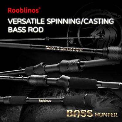 ROOBLINOS BASS Hunter 6.9ft Casting Spinning Freshwater Saltwater Rod Heavy Power Fast Action Fishing Pole 2-Piece Black Lightweight Sensitive Graphite Rod for Bass & Pike Lake River Boat Fishing