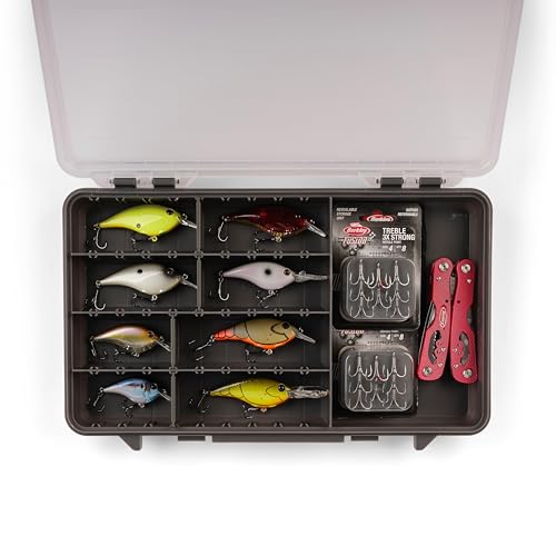 Plano StowAway 3600 50/50 Split Stow Tackle Box, 4-Pack, Corrosion-Preventive Rustricor, Single Latch Design, Transparent DuraView Lid, Stackable Storage for Fishing Bait, Lures and Gear - size: 3600 50/50 Split 4-Pack, style: New Model