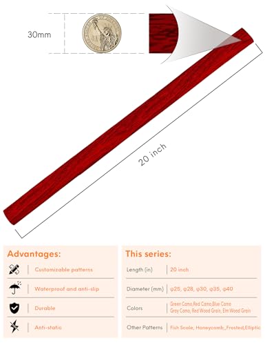 Accering Red Wood Grain Shrinking Heat Shrink Tubing for Fishing Rod Grip (φ30mm, L1.64ft, Red Wood Grain) - color: Red Wood Grain, size: φ30mm, L1.64 ft