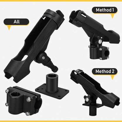 Threlaco Fishing Rod Holder for Boat Adjustable Rod Racks with Side Mount Bulk Swivel Pole Holders for Boats with Combo Mount, Fishing Accessories, Black
