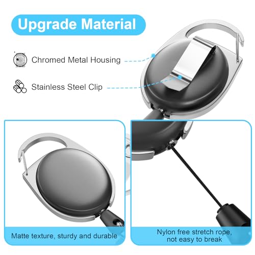 Retractable Badge Holder with Carabiner Reel Clip and Key Ring for ID Card Key Keychain Holders Black 30 Pieces - style: Black-30pcs