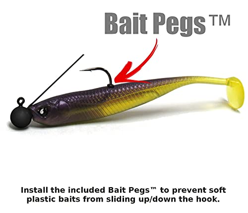 Harmony Fishing - Tungsten Weedless Ball Jigheads [Pack of 5 w/ 10 Bait Pegs] (Ball jig Heads for Swim jigs and Soft Plastics) - size: 1/8oz