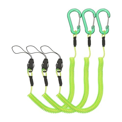 PATIKIL Coiled Lanyards with Buckle Retractable Safety Ring and Quick Release Detachable Buckle for Fishing Equipment - color: Green, size: 47 Inch