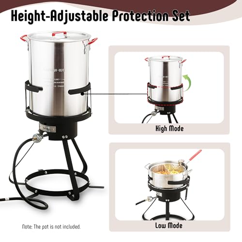 Feasto 10 Qt Outdoor Propane Gas Fish Fryer Pot Kit with Strainer Basket | Aluminum, 50,000 BTU Burner, Adjustable 0-5 PSI Regulator, Perfect for Boiling and Frying - size: 10