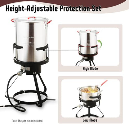 Feasto 10 Qt Outdoor Propane Gas Fish Fryer Pot Kit with Strainer Basket | Aluminum, 50,000 BTU Burner, Adjustable 0-5 PSI Regulator, Perfect for Boiling and Frying - size: 10